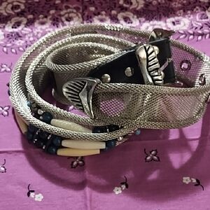 Silver Mesh Belt with Faux Turquoise And Bone Embellishments